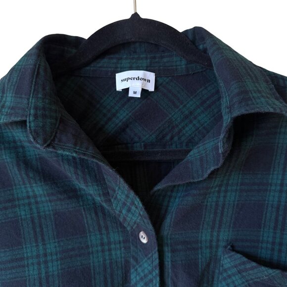 Superdown Audriana Oversized Green & Navy Plaid Flannel Top - Size Medium - Picture 1 of 7